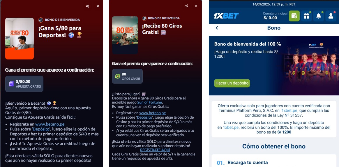 Comparación visual de las promociones verificadas de Betano y 1xBet.